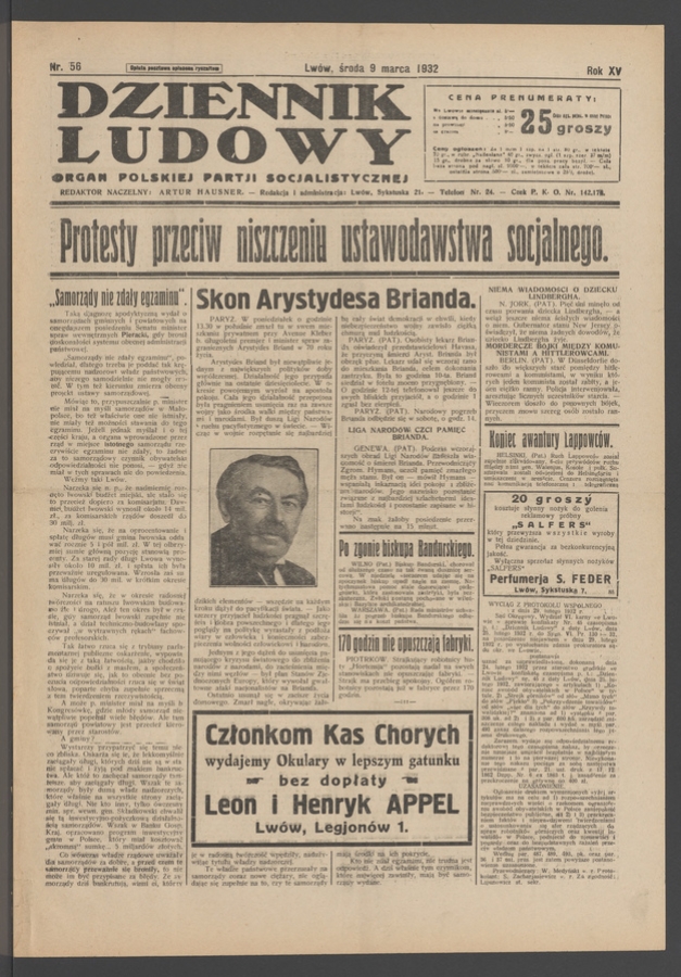 Dziennik Ludowy&nbsp;: organ Polskiej Partji Socjalistycznej. Rok&nbsp;15, 1932, numer&nbsp;56