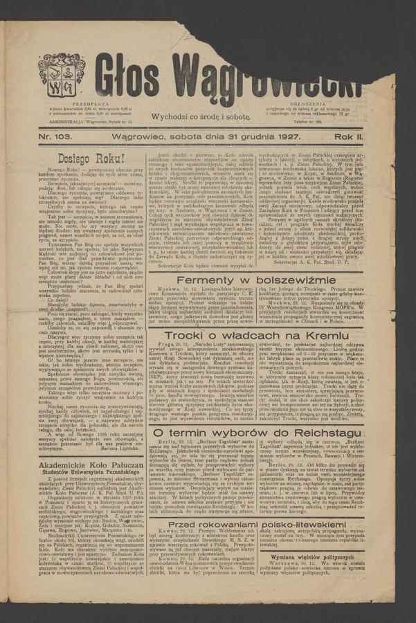 Głos Wągrowiecki. Rok 2, 1927, numer 103
