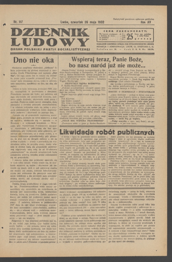Dziennik Ludowy&nbsp;: organ Polskiej Partji Socjalistycznej. Rok&nbsp;15, 1932, numer&nbsp;117