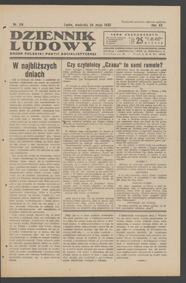 Dziennik Ludowy&nbsp;: organ Polskiej Partji Socjalistycznej. Rok&nbsp;15, 1932, numer&nbsp;119