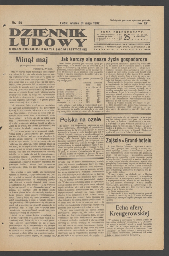 Dziennik Ludowy&nbsp;: organ Polskiej Partji Socjalistycznej. Rok&nbsp;15, 1932, numer&nbsp;120