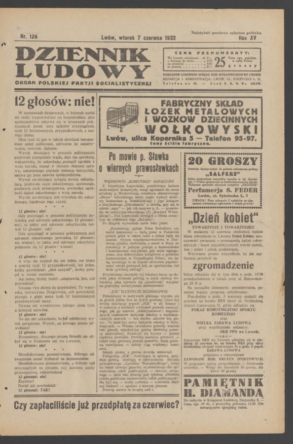 Dziennik Ludowy&nbsp;: organ Polskiej Partji Socjalistycznej. Rok&nbsp;15, 1932, numer&nbsp;126
