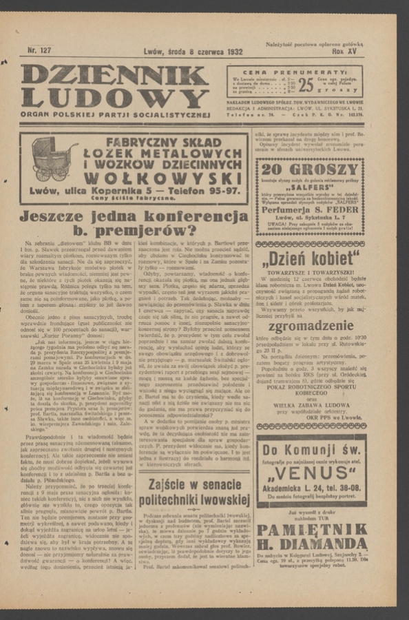 Dziennik Ludowy&nbsp;: organ Polskiej Partji Socjalistycznej. Rok&nbsp;15, 1932, numer&nbsp;127