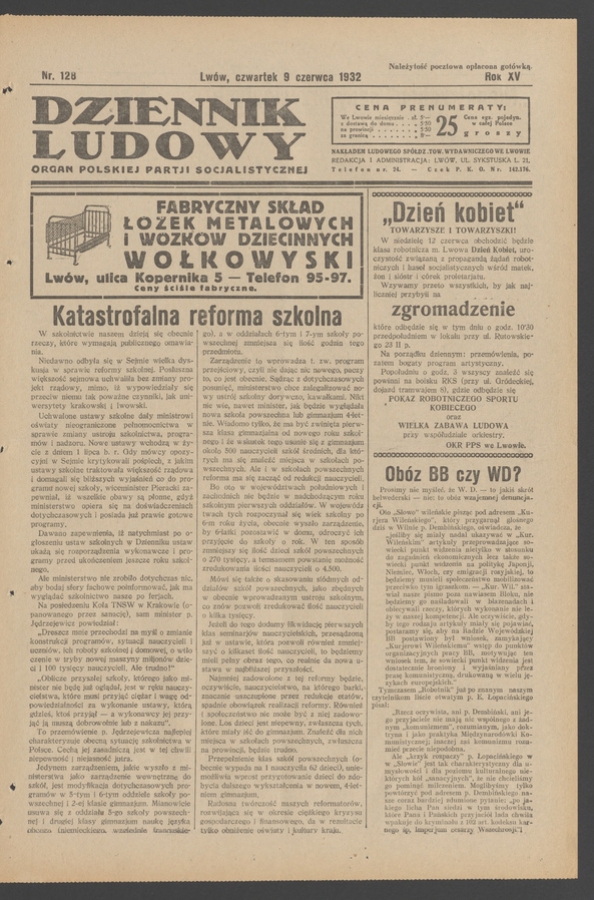 Dziennik Ludowy&nbsp;: organ Polskiej Partji Socjalistycznej. Rok&nbsp;15, 1932, numer&nbsp;128