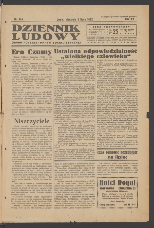 Dziennik Ludowy&nbsp;: organ Polskiej Partji Socjalistycznej. Rok&nbsp;15, 1932, numer&nbsp;148