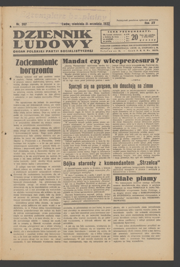 Dziennik Ludowy&nbsp;: organ Polskiej Partji Socjalistycznej. Rok&nbsp;15, 1932, numer&nbsp;207