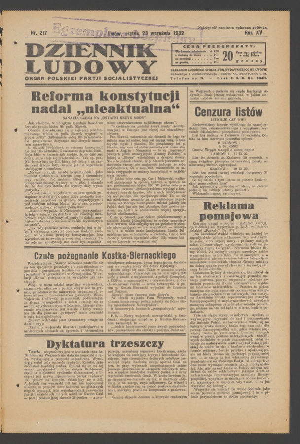 Dziennik Ludowy&nbsp;: organ Polskiej Partji Socjalistycznej. Rok&nbsp;15, 1932, numer&nbsp;217