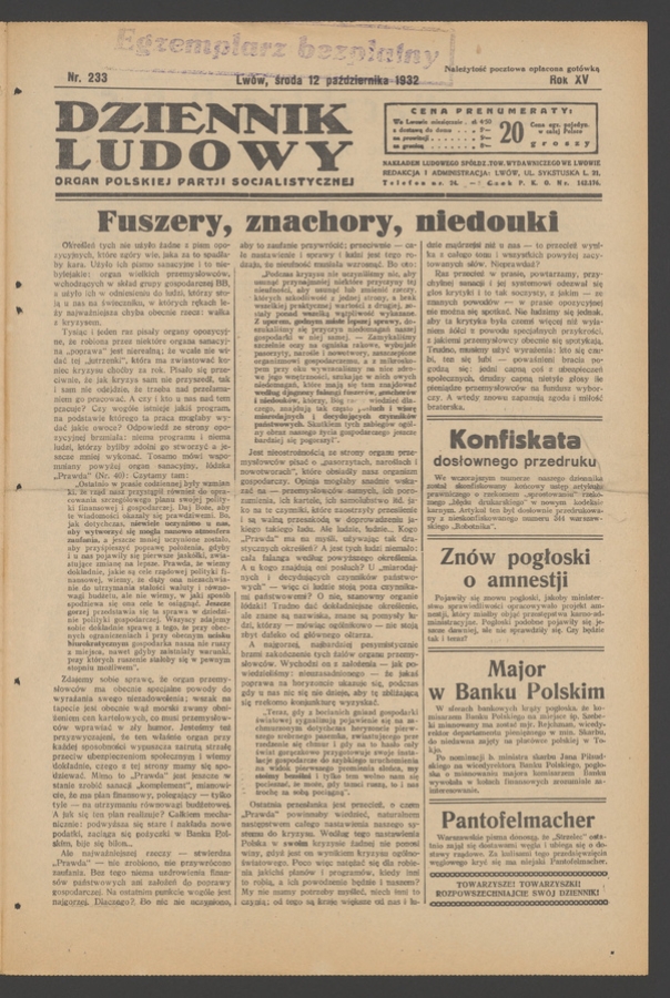Dziennik Ludowy&nbsp;: organ Polskiej Partji Socjalistycznej. Rok&nbsp;15, 1932, numer&nbsp;233