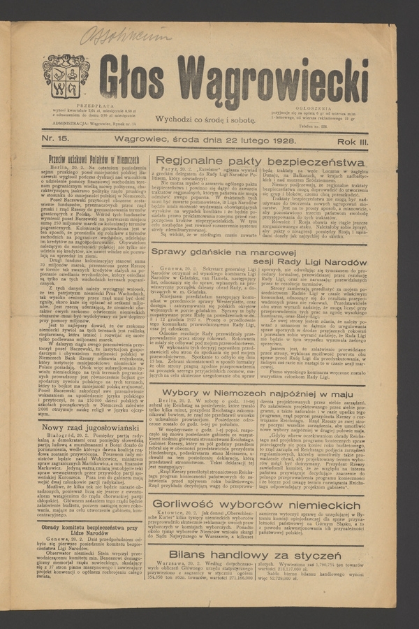 Głos Wągrowiecki. Rok 3, 1928, numer 15
