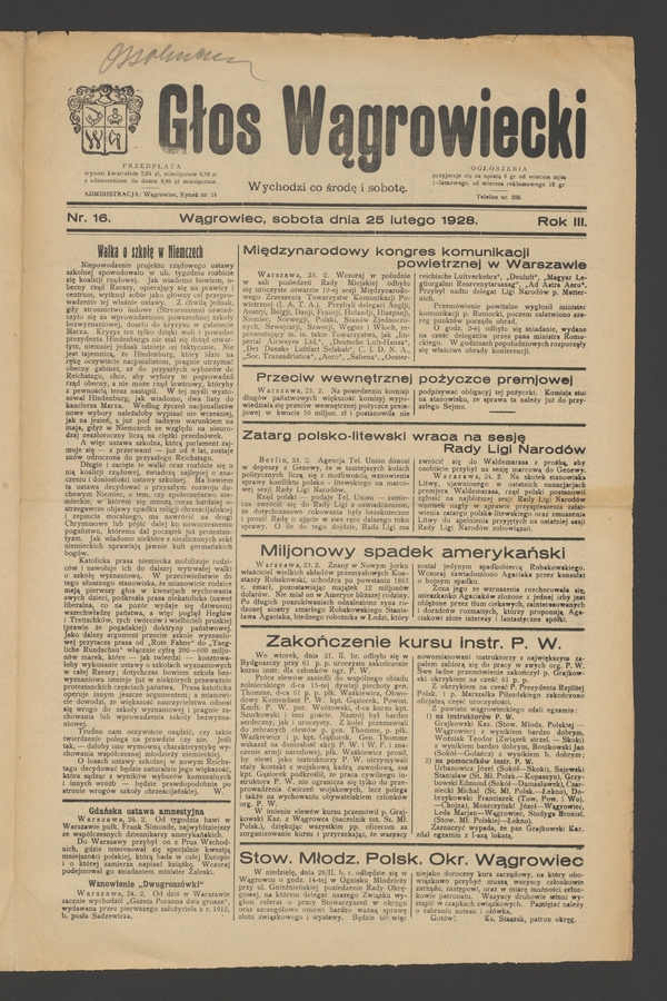 Głos Wągrowiecki. Rok 3, 1928, numer 16