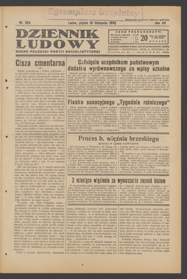 Dziennik Ludowy&nbsp;: organ Polskiej Partji Socjalistycznej. Rok&nbsp;15, 1932, numer&nbsp;264