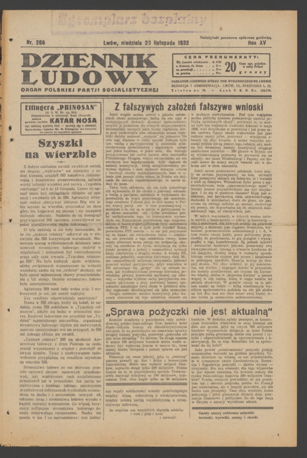 Dziennik Ludowy&nbsp;: organ Polskiej Partji Socjalistycznej. Rok&nbsp;15, 1932, numer&nbsp;266