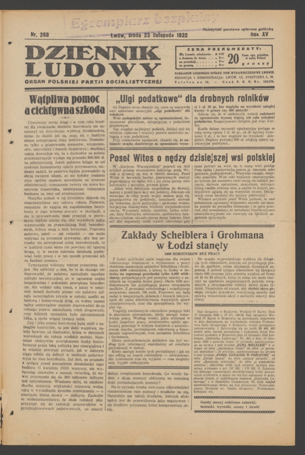 Dziennik Ludowy&nbsp;: organ Polskiej Partji Socjalistycznej. Rok&nbsp;15, 1932, numer&nbsp;268