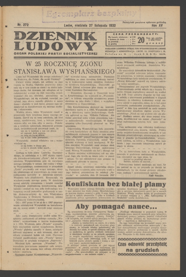 Dziennik Ludowy&nbsp;: organ Polskiej Partji Socjalistycznej. Rok&nbsp;15, 1932, numer&nbsp;272