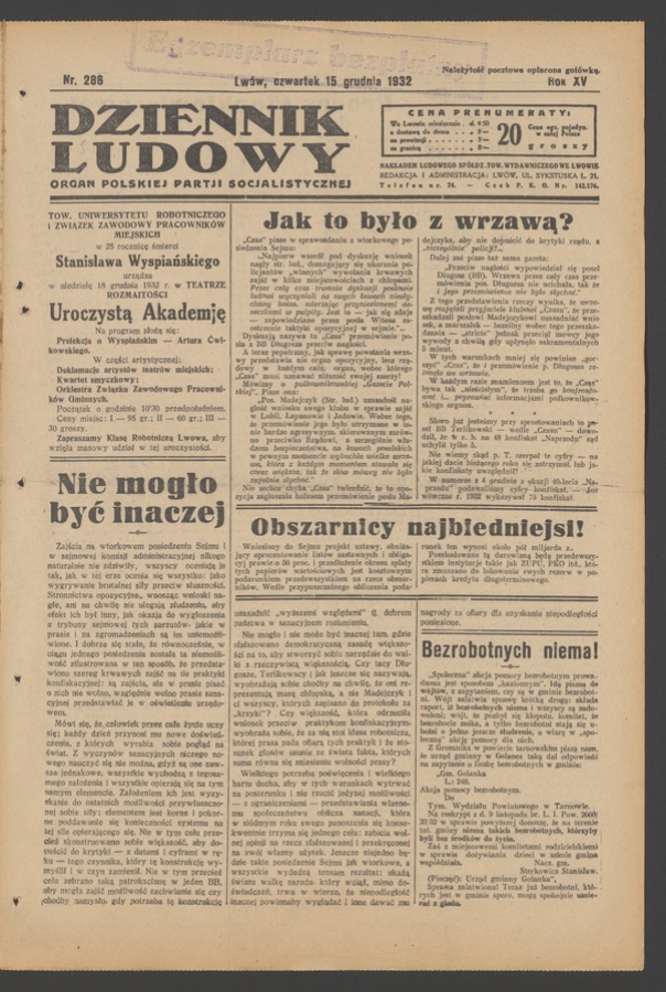 Dziennik Ludowy&nbsp;: organ Polskiej Partji Socjalistycznej. Rok&nbsp;15, 1932, numer&nbsp;286