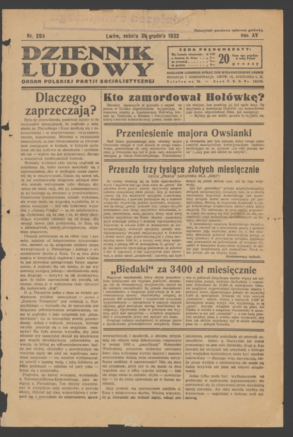 Dziennik Ludowy&nbsp;: organ Polskiej Partji Socjalistycznej. Rok&nbsp;15, 1932, numer&nbsp;298