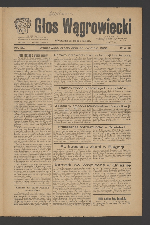 Głos Wągrowiecki. Rok 3, 1928, numer 32