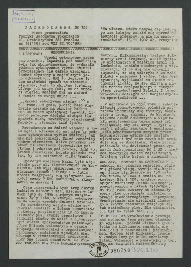 FATamorgana&nbsp;: pismo pracownik&oacute;w Fabryki Automat&oacute;w Tokarskich. 1988, numer&nbsp;15&nbsp;(135)
