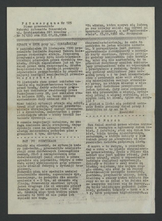 FATamorgana&nbsp;: pismo pracownik&oacute;w Fabryki Automat&oacute;w Tokarskich. 1988, numer&nbsp;5&nbsp;(125)