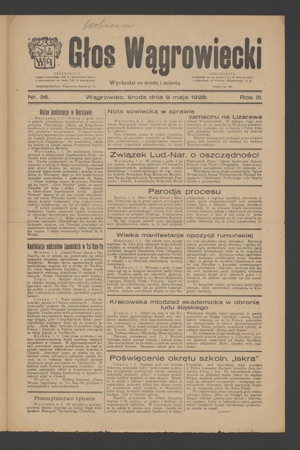 Głos Wągrowiecki. Rok 3, 1928, numer 36