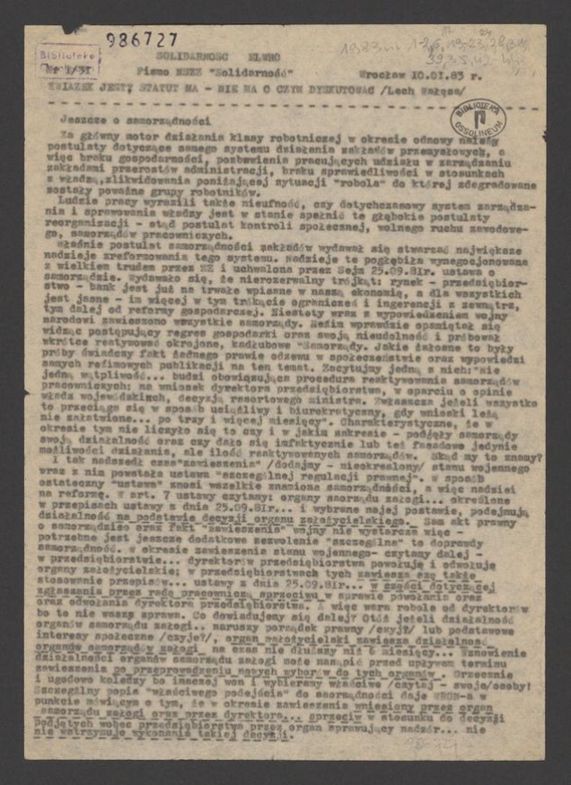 Solidarność Elwro : pismo NSZZ &bdquo;Solidarność&rdquo;. 1983, numer&nbsp;1&nbsp;(31)
