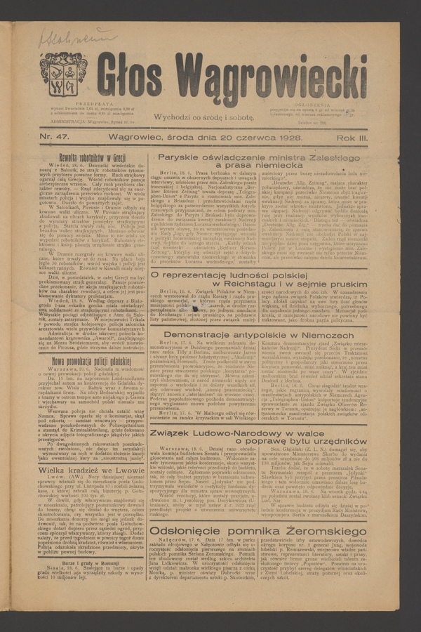Głos Wągrowiecki. Rok 3, 1928, numer 47