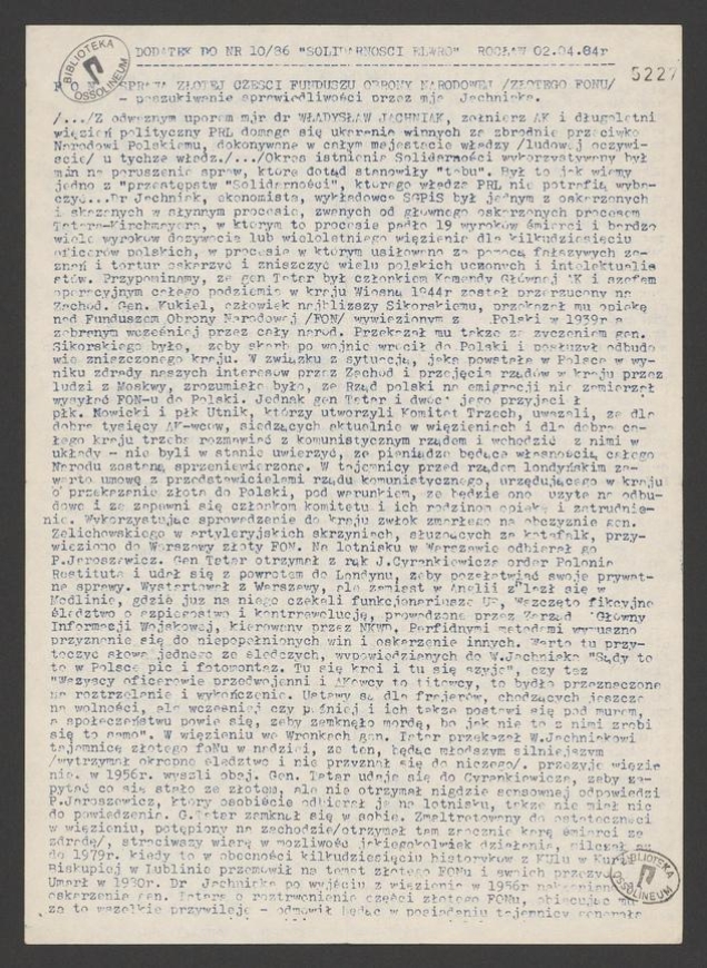Solidarność Elwro. 1984, dodatek do&nbsp;numeru&nbsp;10&nbsp;(86)
