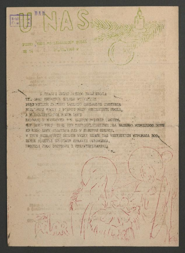 U Nas&nbsp;: pismo NSZZ &bdquo;Solidarność&rdquo; Polar.&nbsp;1982, numer&nbsp;14