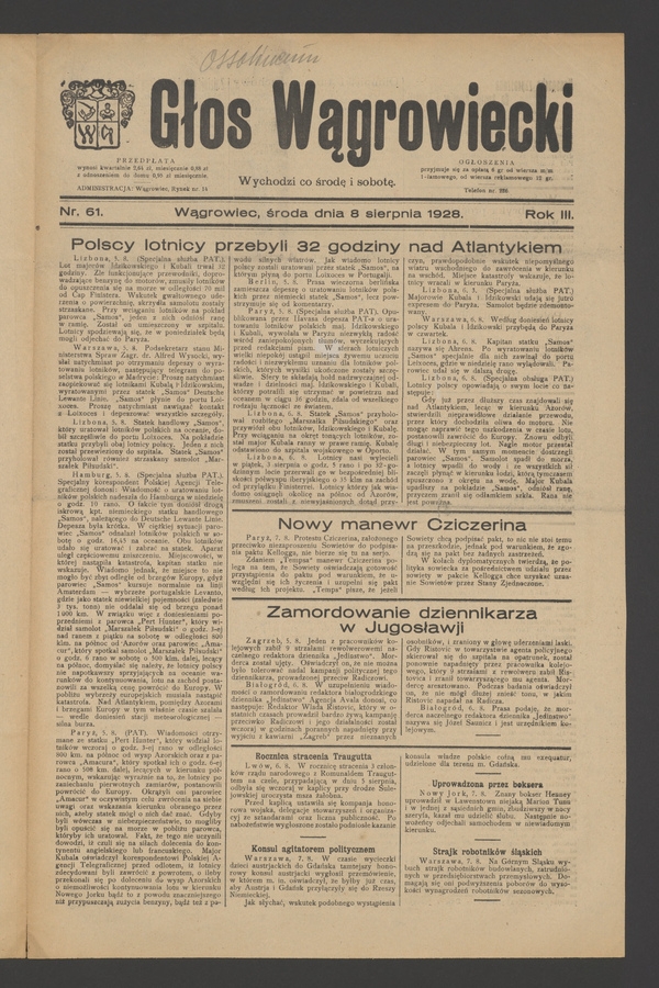 Głos Wągrowiecki. Rok 3, 1928, numer 61