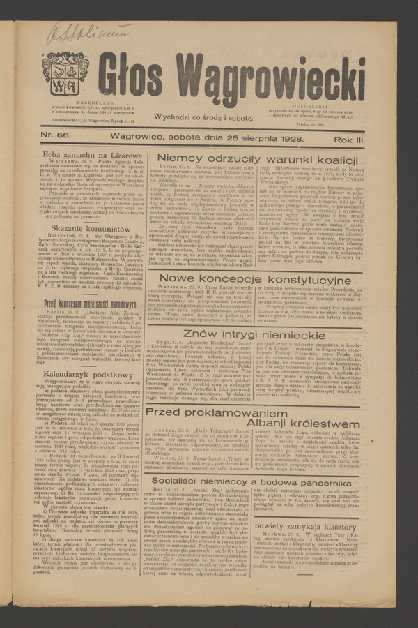 Głos Wągrowiecki. Rok 3, 1928, numer 66