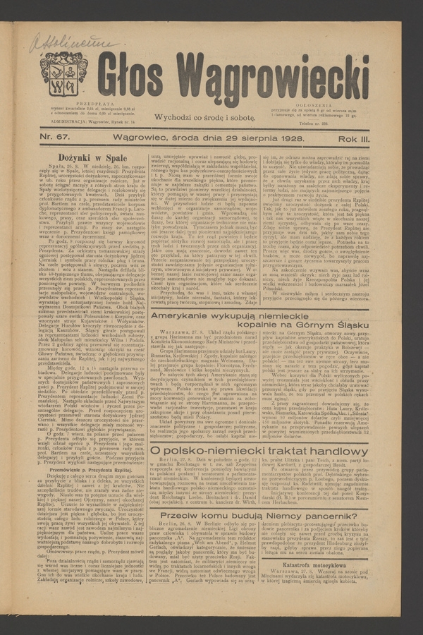 Głos Wągrowiecki. Rok 3, 1928, numer 67