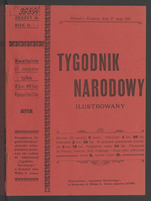 Tygodnik Narodowy Ilustrowany. Rok&nbsp;2, 1911, numer&nbsp;19