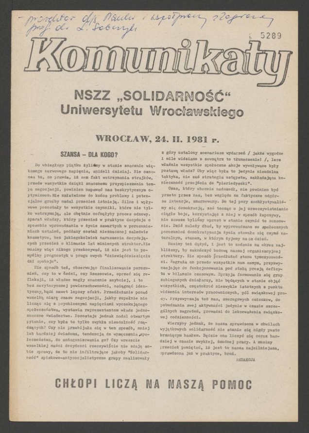 Komunikaty NSZZ &bdquo;Solidarność&rdquo; Uniwersytetu Wrocławskiego. 1981, numer&nbsp;25