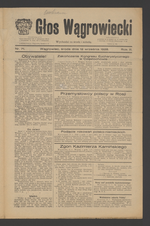 Głos Wągrowiecki. Rok 3, 1928, numer 71