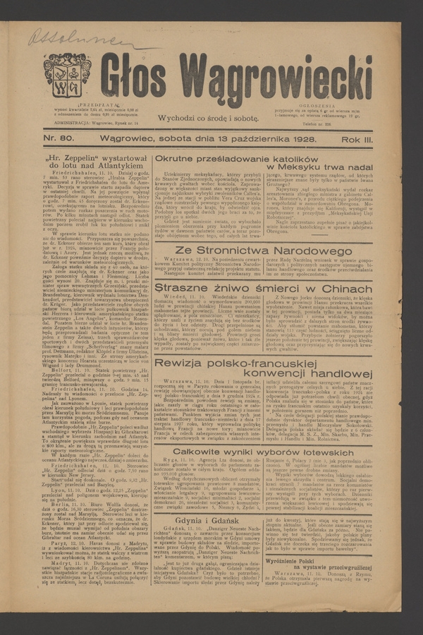 Głos Wągrowiecki. Rok 3, 1928, numer 80