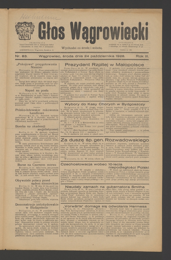 Głos Wągrowiecki. Rok 3, 1928, numer 83