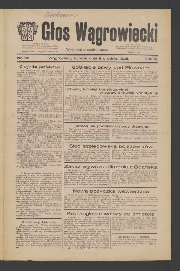 Głos Wągrowiecki. Rok 3, 1928, numer 96