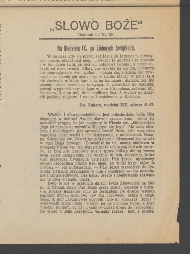 Słowo Boże&nbsp;: dodatek do&nbsp;numeru&nbsp;28 &bdquo;Wieńca-Pszcz&oacute;łki&rdquo;. Rok&nbsp;40, 1915