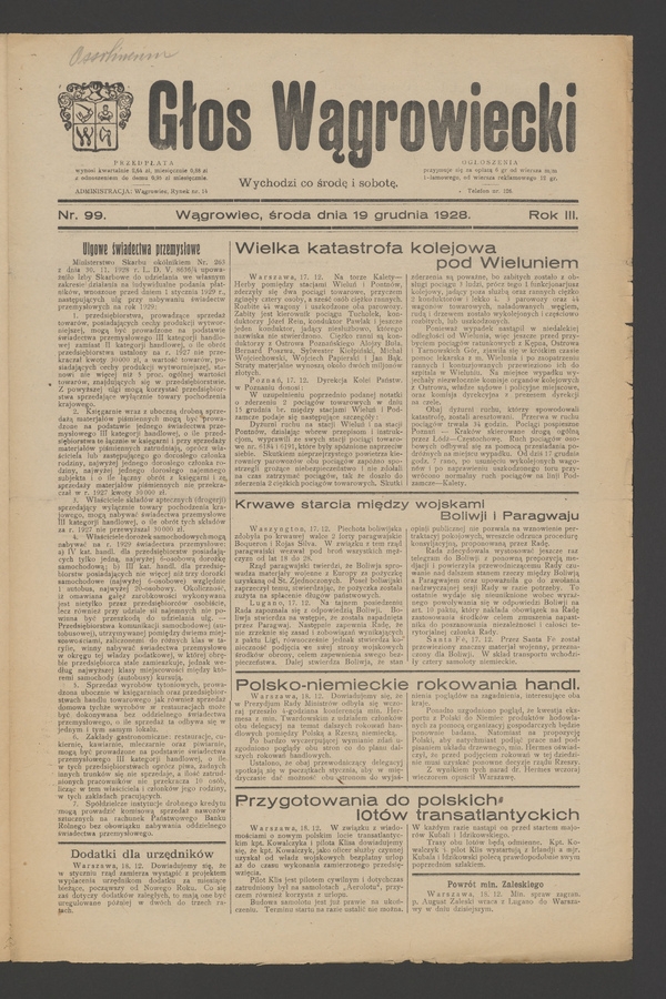 Głos Wągrowiecki. Rok 3, 1928, numer 99