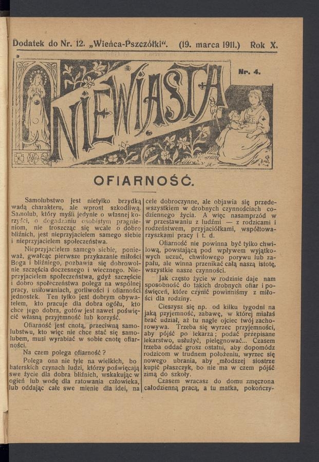 Niewiasta : dodatek do numeru 12 „Wieńca-Pszczółki”. Rok 11, 1911, numer 4