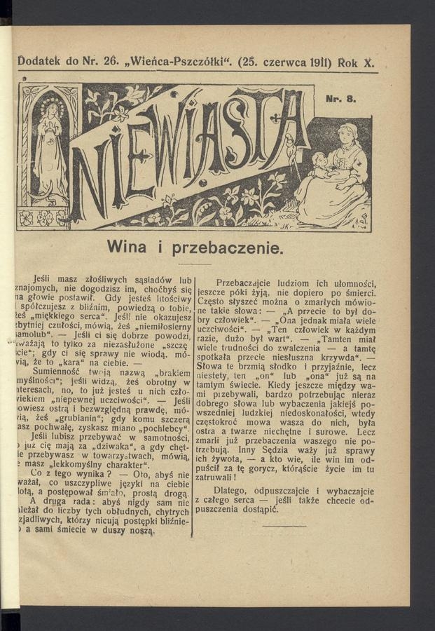 Niewiasta : dodatek do numeru 26 „Wieńca-Pszczółki”. Rok 11, 1911, numer 8