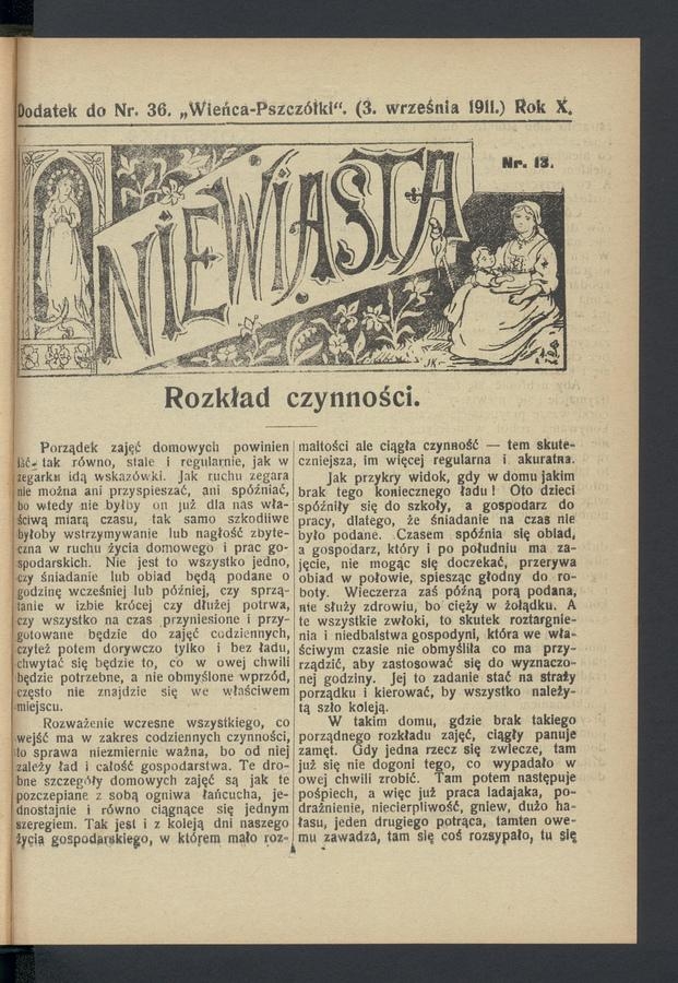Niewiasta : dodatek do numeru 36 „Wieńca-Pszczółki”. Rok 11, 1911, numer 13