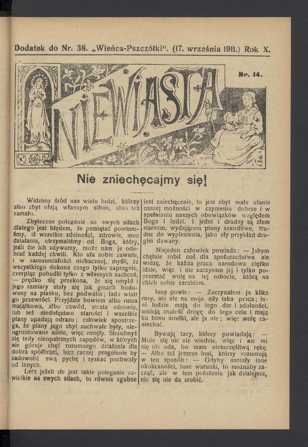 Niewiasta : dodatek do numeru 38 „Wieńca-Pszczółki”. Rok 11, 1911, numer 14