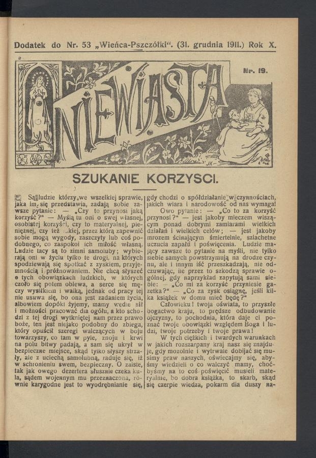 Niewiasta : dodatek do numeru 53 „Wieńca-Pszczółki”. Rok 11, 1911, numer 19