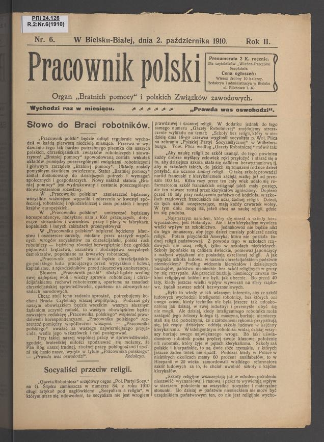 Pracownik Polski. Rok 2, 1910, numer 6