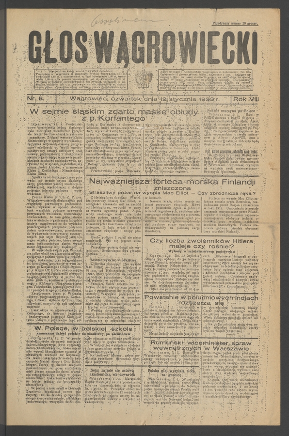 Głos Wągrowiecki. Rok 8, 1933, numer 6
