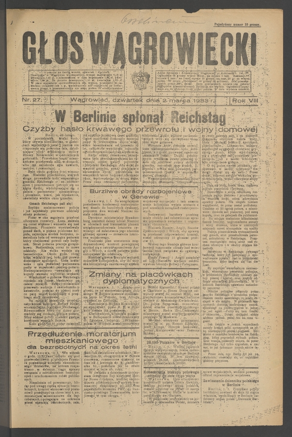 Głos Wągrowiecki. Rok 8, 1933, numer 27