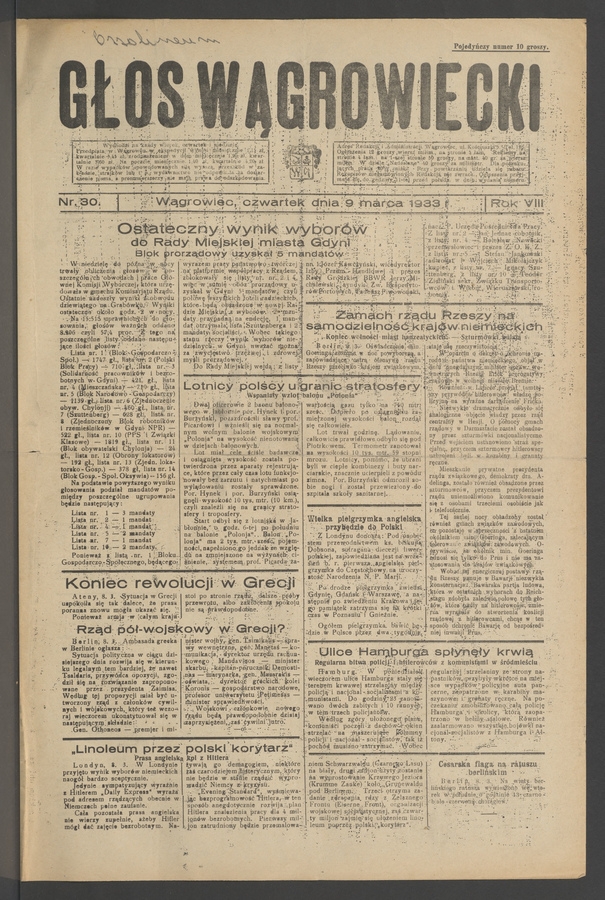 Głos Wągrowiecki. Rok 8, 1933, numer 30