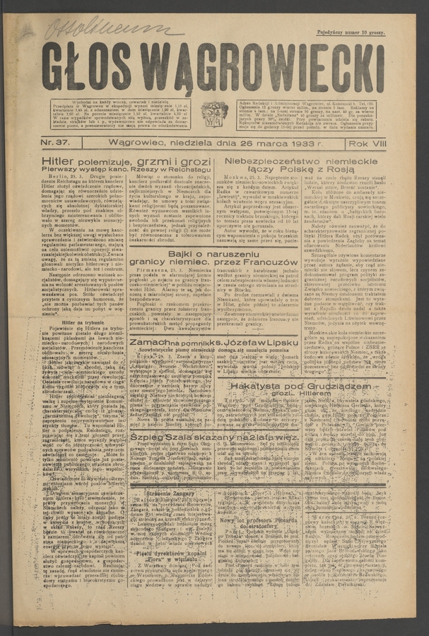 Głos Wągrowiecki. Rok 8, 1933, numer 37