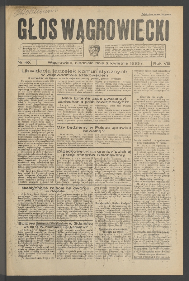 Głos Wągrowiecki. Rok 8, 1933, numer 40